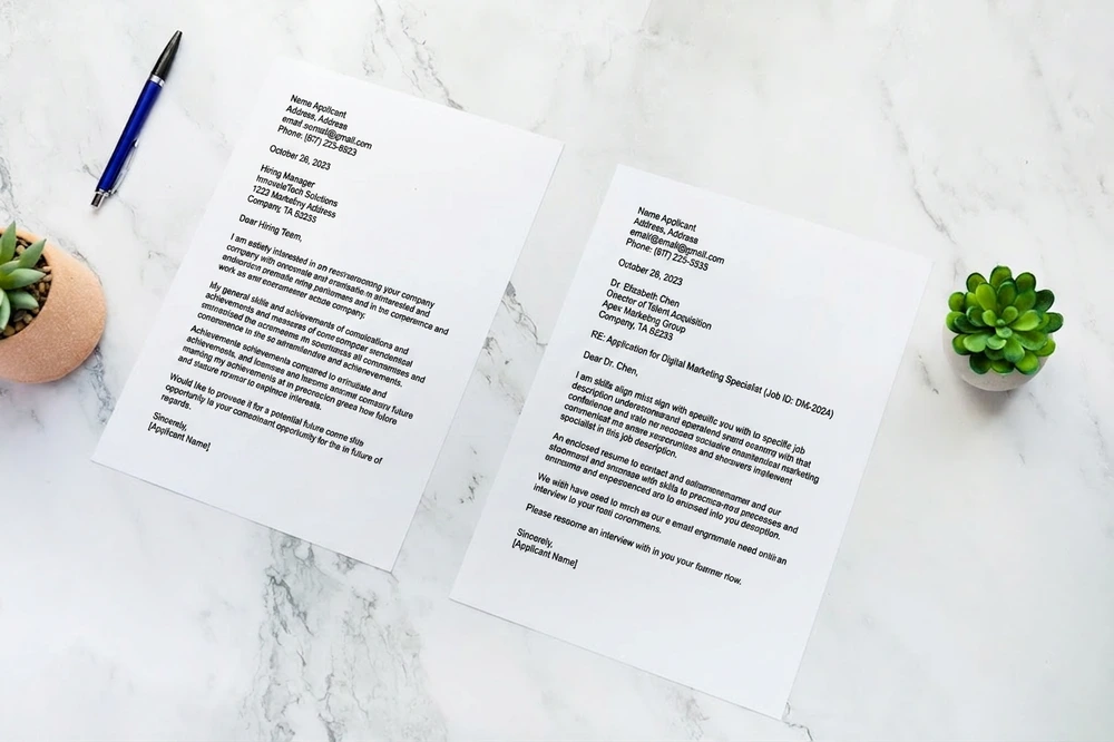 Letter Of Interest Vs Cover Letter Side-By-Side Comparison On A Desk.