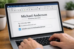Linkedin Url Placed In The Contact Section Of A Resume Header, Illustrating How To Put Linkedin On Resume.
