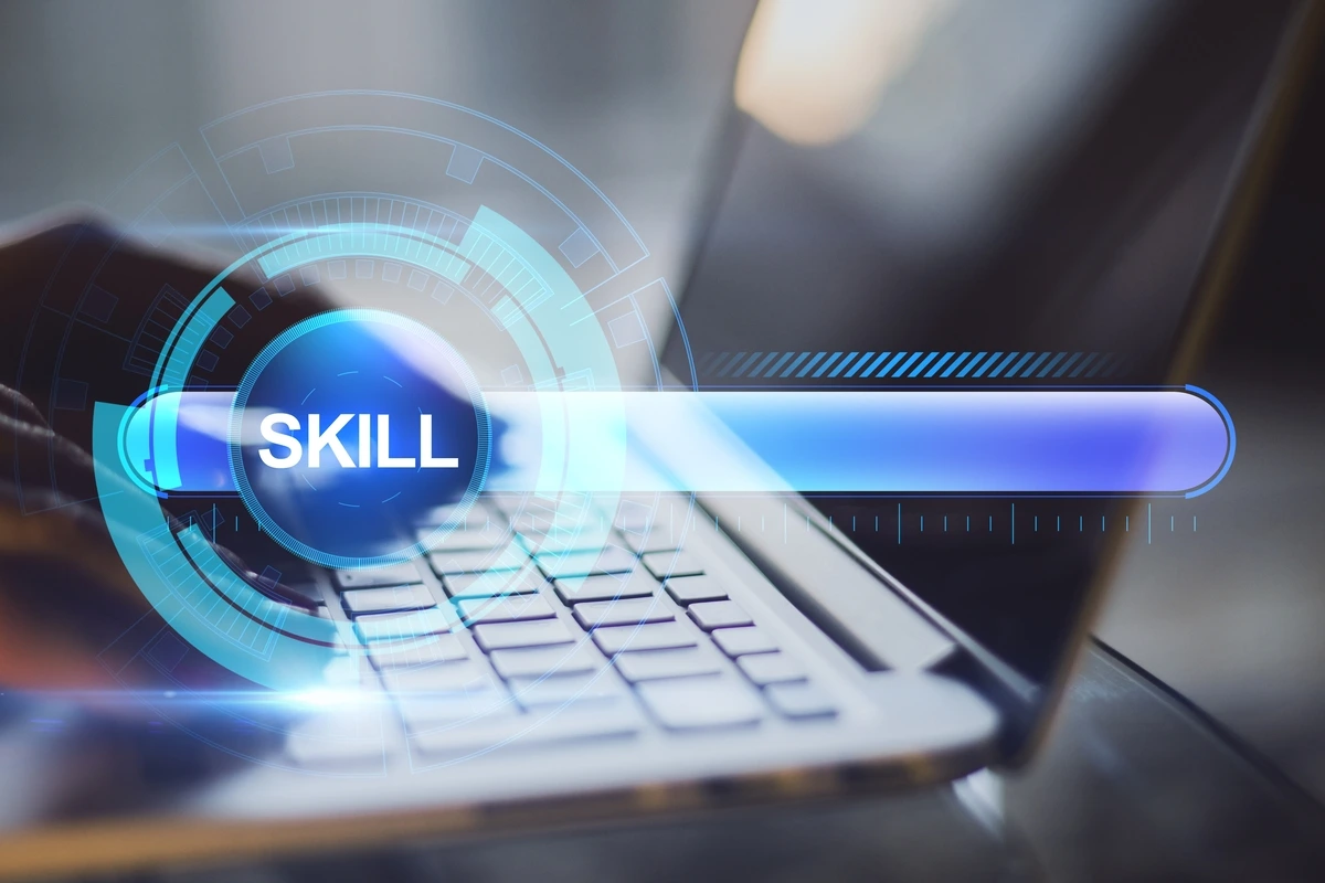 Close Up Of Hand Using Notebook Keyboard Showing Essential Pc Skills For Resume Success.