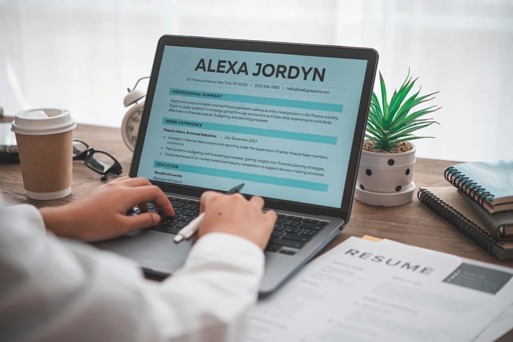 A Job Seeker Typing Up And Incorporating Pc Skills For Resume.
