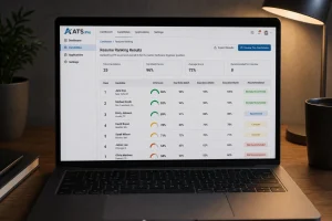 ATS software parsing multiple resumes, with an ATSโfriendly resume format ranked at the top