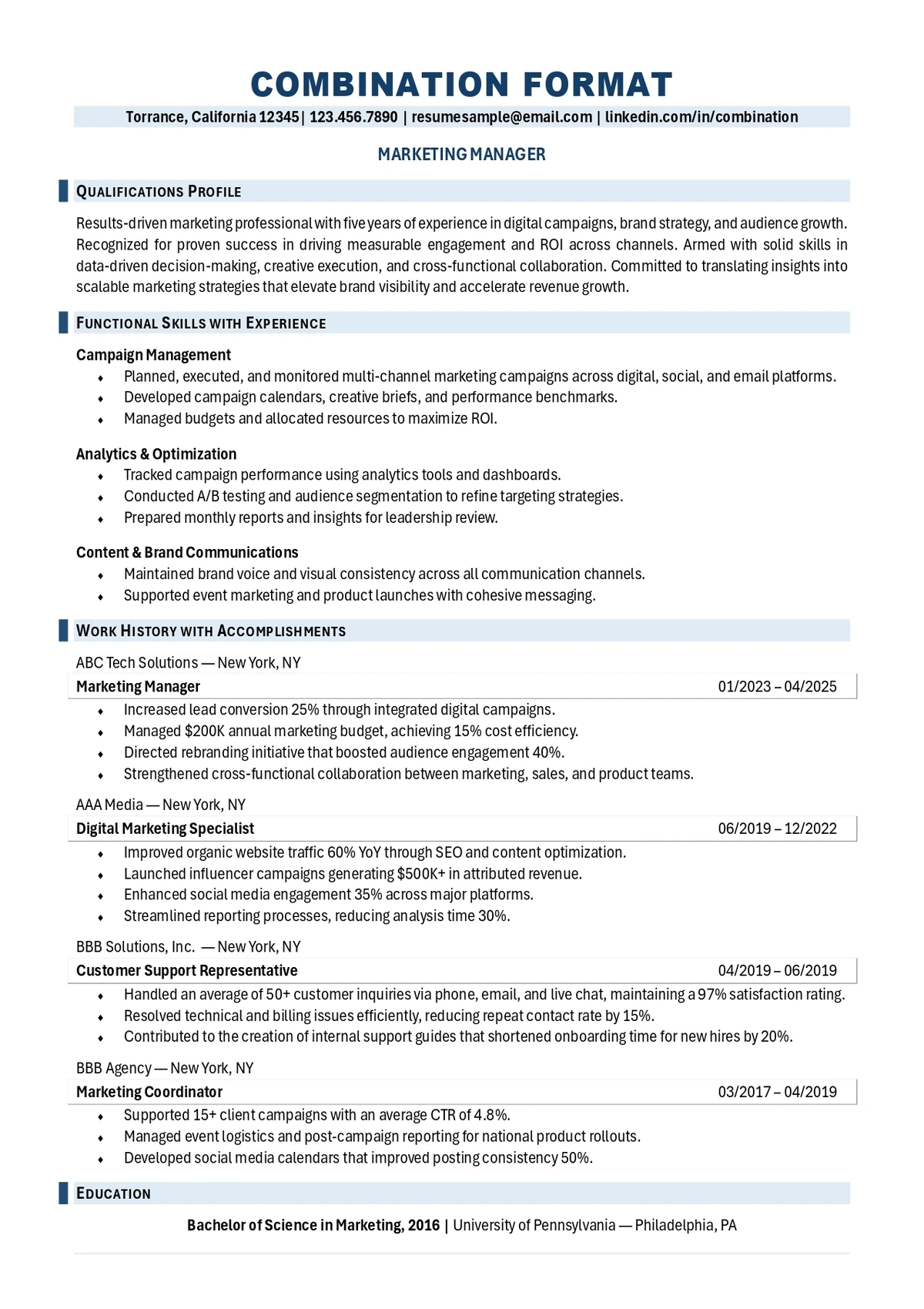 Best Resume Formats: Combination Format