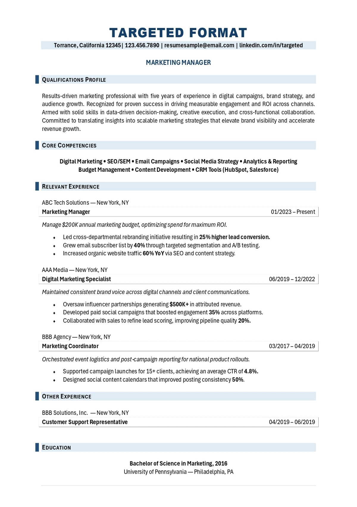 Best Resume Formats: Targeted Format